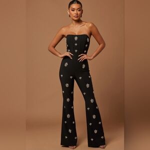 Black Embellished Corset Jumpsuit